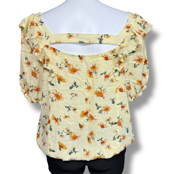 Maurices Womens Blouse Shirt Top Bubble Hem Ruffle Floral Yellow Orange 2X - Picture 3 of 8